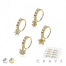 8PCS OF ASSORTED CZ DANGLE 316L SURGICAL STEEL O-RING NOSE HOOP BOX
